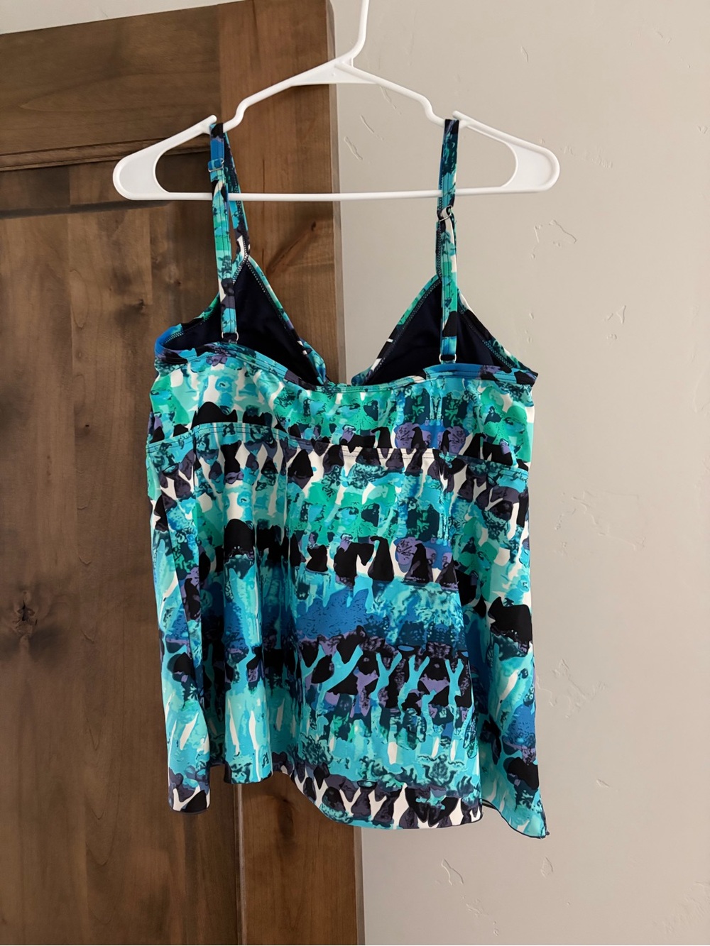 Blue & Teal Patterned Women's Swim Tankini Top - Picture 2 of 8